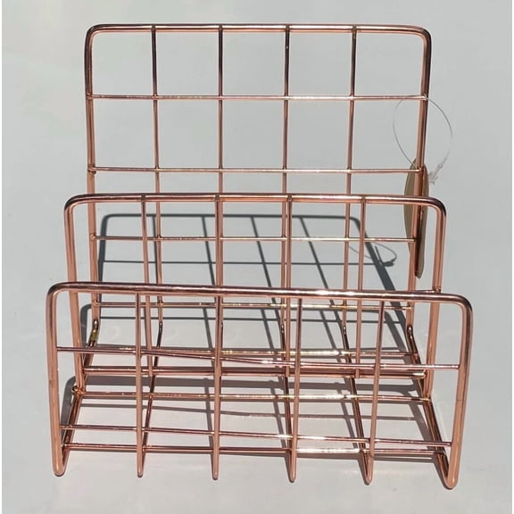 Eccolo Rose Gold Metal Wire Mesh Letter Caddy Desk Organizer