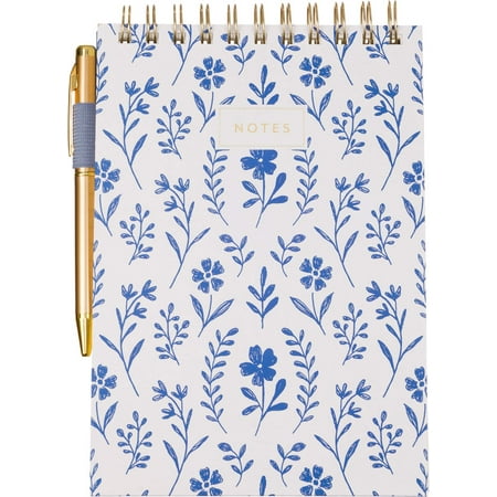 Eccolo Steno Pad Blue Floral with Pen 6x8.5