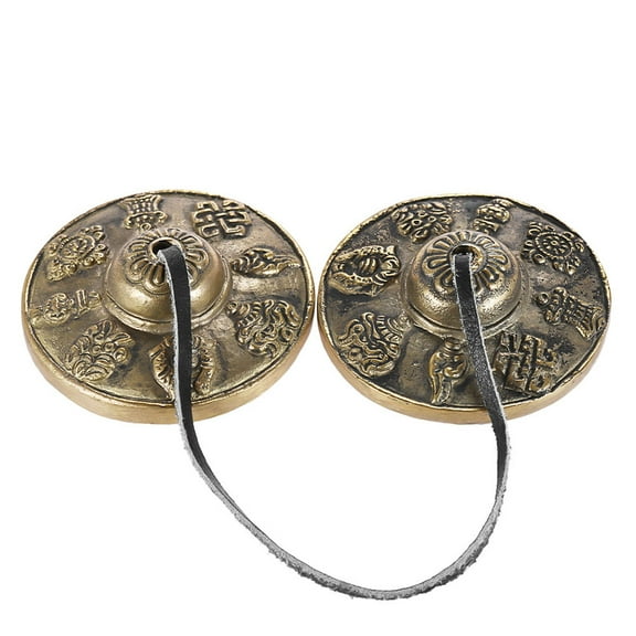 Eccomum 2.6in6.5cm Handcrafted Tibetan Meditation Tingsha Cymbal Bell with Buddhist The Eight Auspicious Symbols