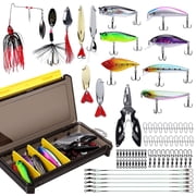 Blusea 72Pcs Fishing Lure Kit with Spinnerbaits, Spoons, Minnows & Hooks, Portable Tackle Box for Saltwater and Freshwater