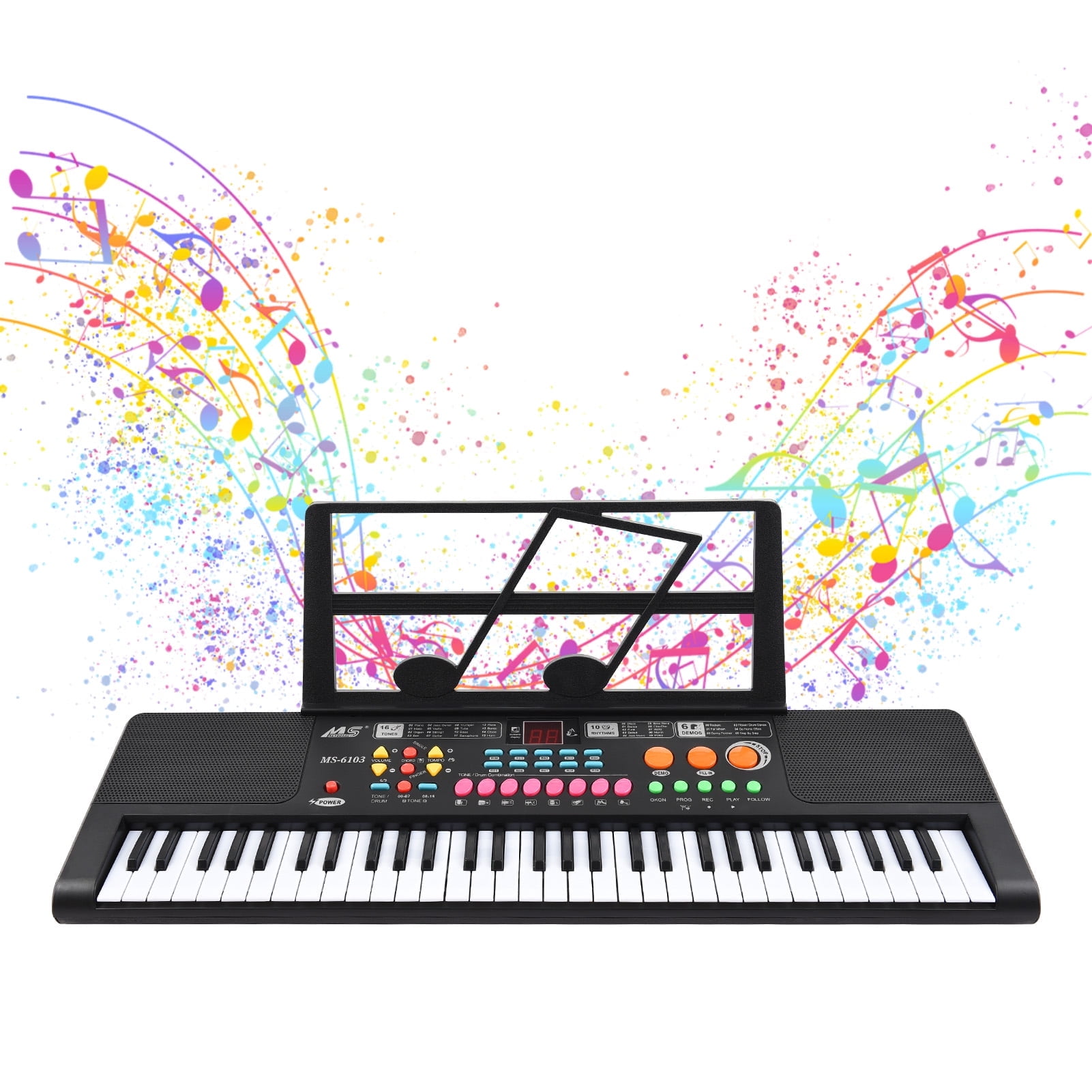 Eccomum 61-Key Keyboaed Piano with Dual Speaker, Microphone and Stand or Kids, Adult & Beginners, Black