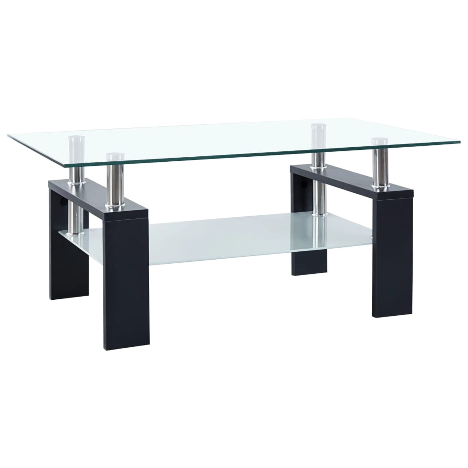 Black Rectangular Glass Coffee Table with Storage Shelf