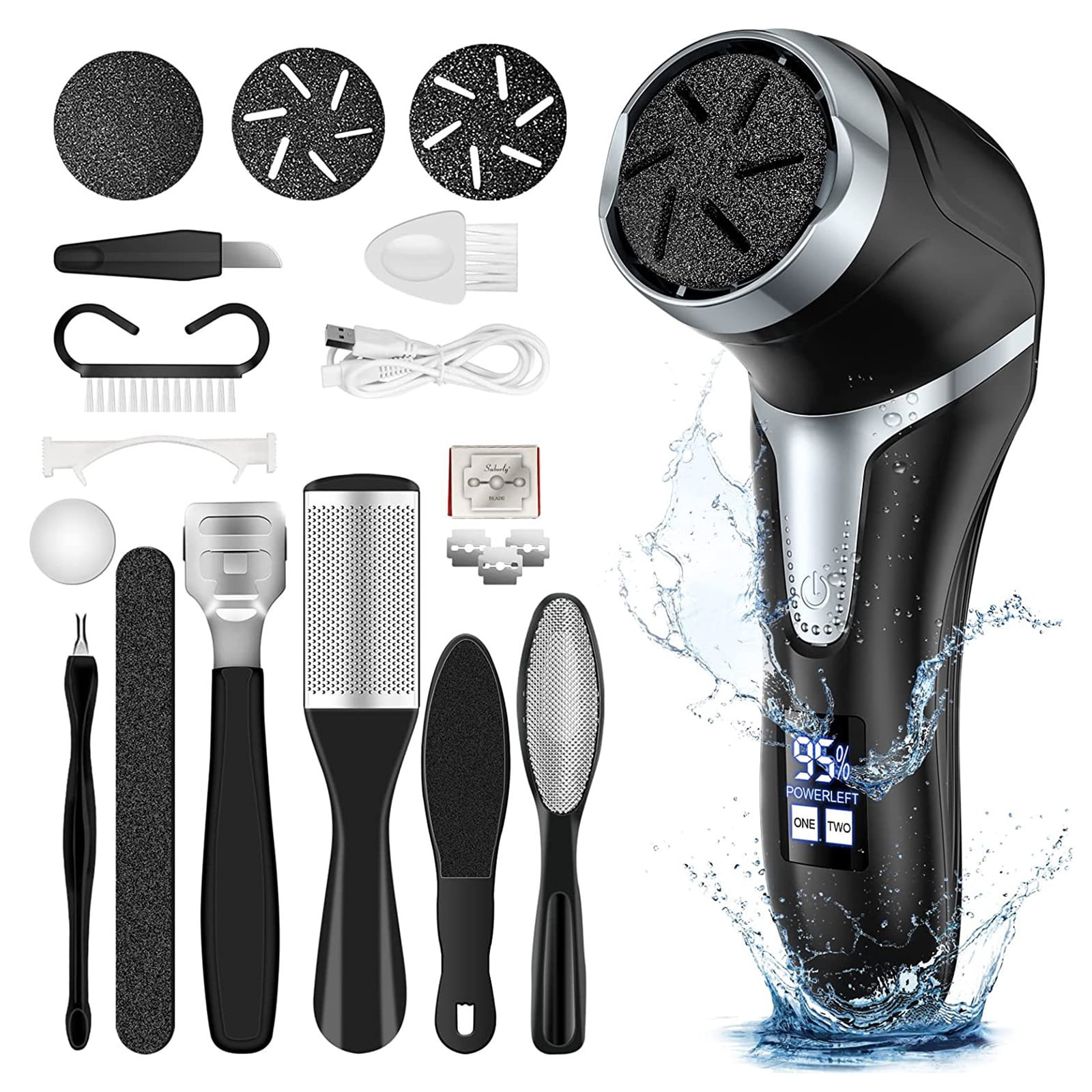 Eccomum Electric Callus Remover for Feet, Portable Pedicure Kit Foot File Callus Remover, Rechargeable Waterproof Foot File for Foot Care Deadskin Remover with 3Head & LCD Display
