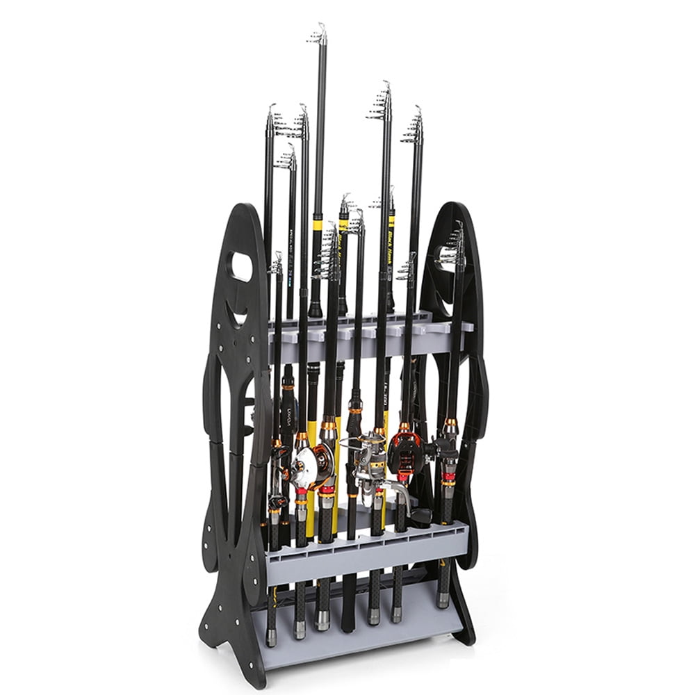 Eccomum Fish Shape 16 Fishing Rod Holder Storage Rack Compact Fishing Pole Stand Organizer