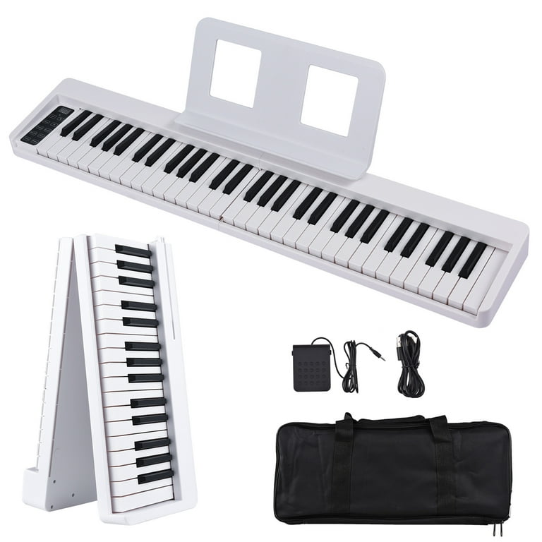Eccomum Foldable Piano Keyboard, 61 Key Digital Keyboard Piano Semi Weighted Keys Portable Electric Piano with Music Rest, Piano Bag, Piano Pedal for