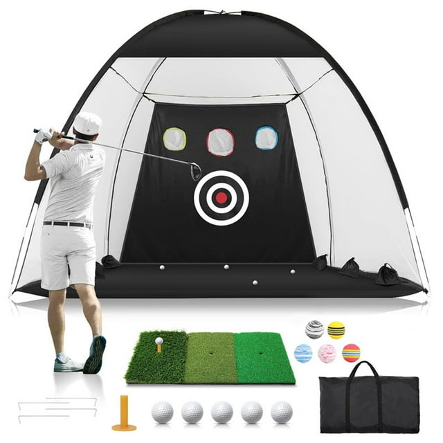 Eccomum Golf Net, 9.8x7.8ft Golf Practice Net with Golf Mat, All in 1 Home Golf Hitting Aid Nets for Backyard Driving Chipping Swing Training