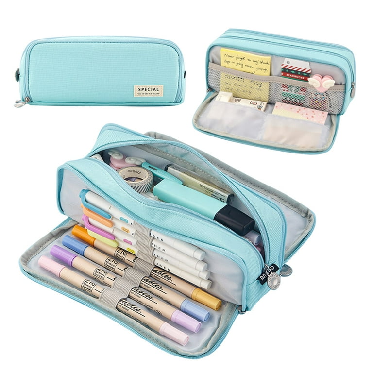 CICIMELON Big Capacity Pencil Pen Case Large Storage Pencil Bag Pouch  Organizer - Light Blue