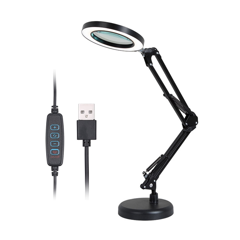 Eccomum LED Magnifying Magnifier Glass with Light on Stand Clamp Arm Hands  Free Black 