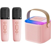 Eccomum Mini Karaoke Machine, Portable Bluetooth Speaker with 2 Wireless Microphones and LED Lights Karaoke Gifts for Adults Kids Birthday Home Party, Pink