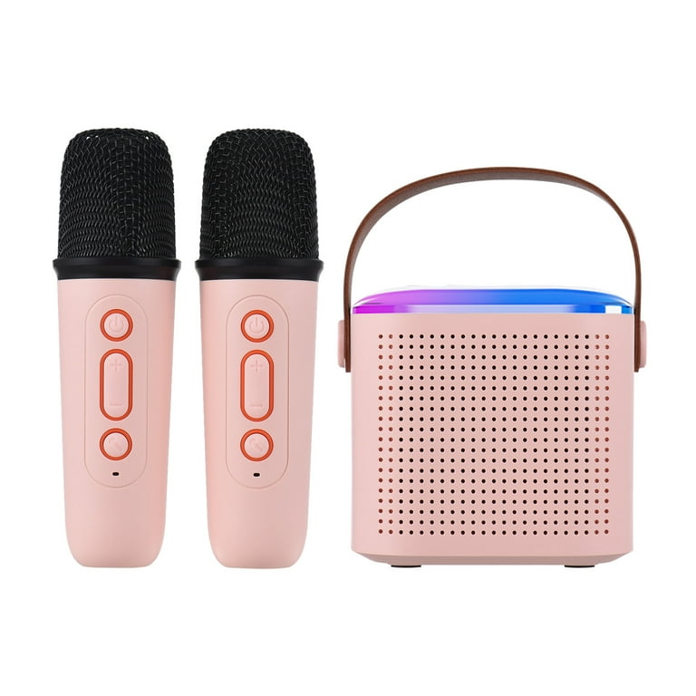 Eccomum Mini Karaoke Machine, Portable Bluetooth Speaker with 2 Wireless  Microphones and LED Lights Karaoke Gifts for Adults Kids Birthday Home  Party, Pink 