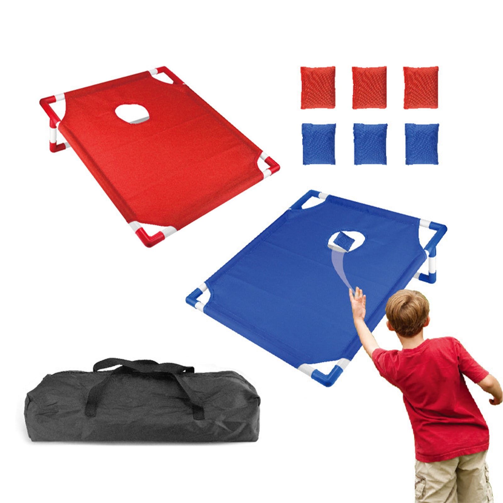Eccomum Portable Cornhole Set with 2 Collapsible Cornhole Game Boards, 6 Bean Bags and Carrying Case, Camping Games Outdoor Yard Toss Games for Adults Family
