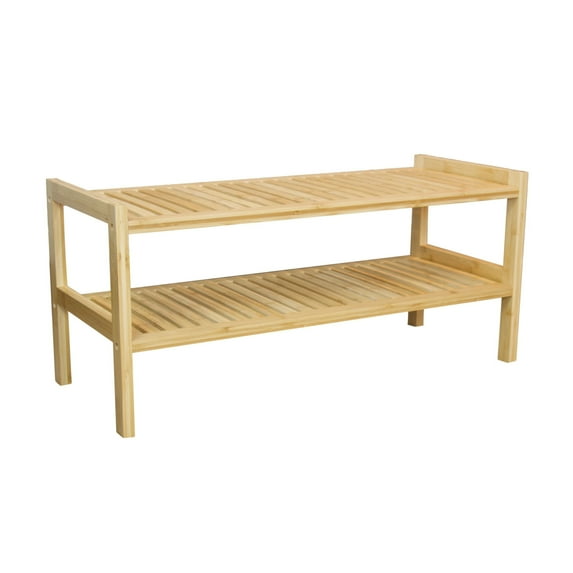 Eccostyle 2 Tier Slatted Stackable Solid Bamboo Shoe Rack - Natural