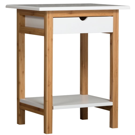 Eccostyle 2-Tier Solid Bamboo Frame 1-Drawer End Table - White