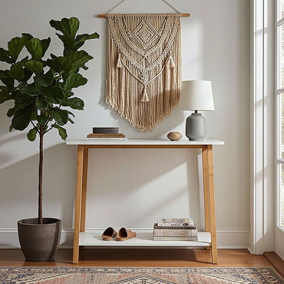 Fairway Avenue Home 2-Tier Bamboo Frame Console Table - White