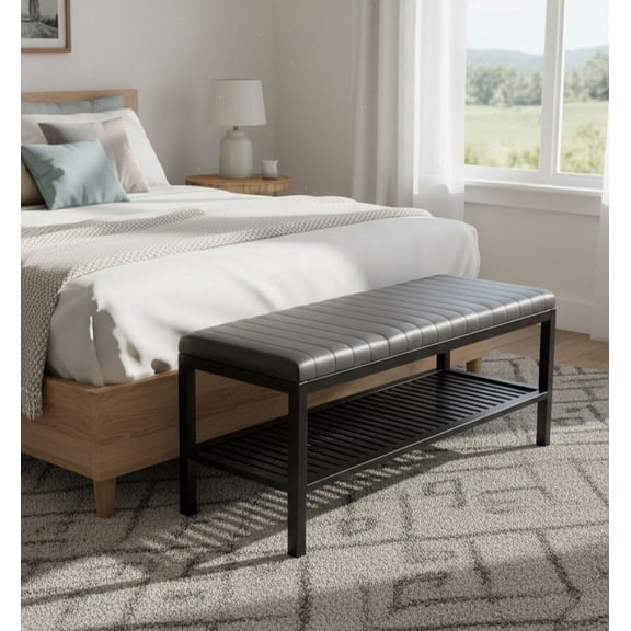 Eccostyle Bamboo 16.75"H x 40"W Padded Ribbed Bench, Black