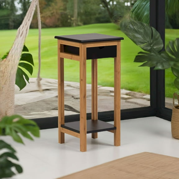 Bamfox 2 Tier Solid Bamboo Frame Plant Stand Black Traditional,Modern & Contemporary