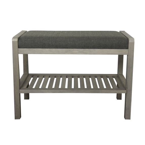 Fairway Avenue Home Bamboo Padded Bench with Slatted Shelf - Brushed Gray