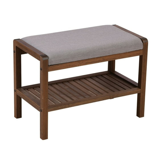 Eccostyle Solid Bamboo Padded Bench - Dark Brown