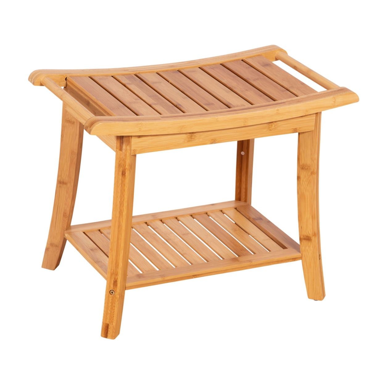Natural Bamboo Spa Style Bench with Storage Shelf