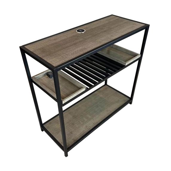 Eccostyle Solid Bamboo & Steel Frame Console Table W Wireless USB Charger - Brushed Gray