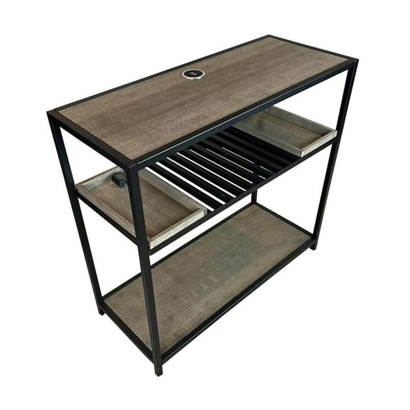 Eccostyle Solid Bamboo & Steel Frame Console Table W Wireless USB Charger - Brushed Gray