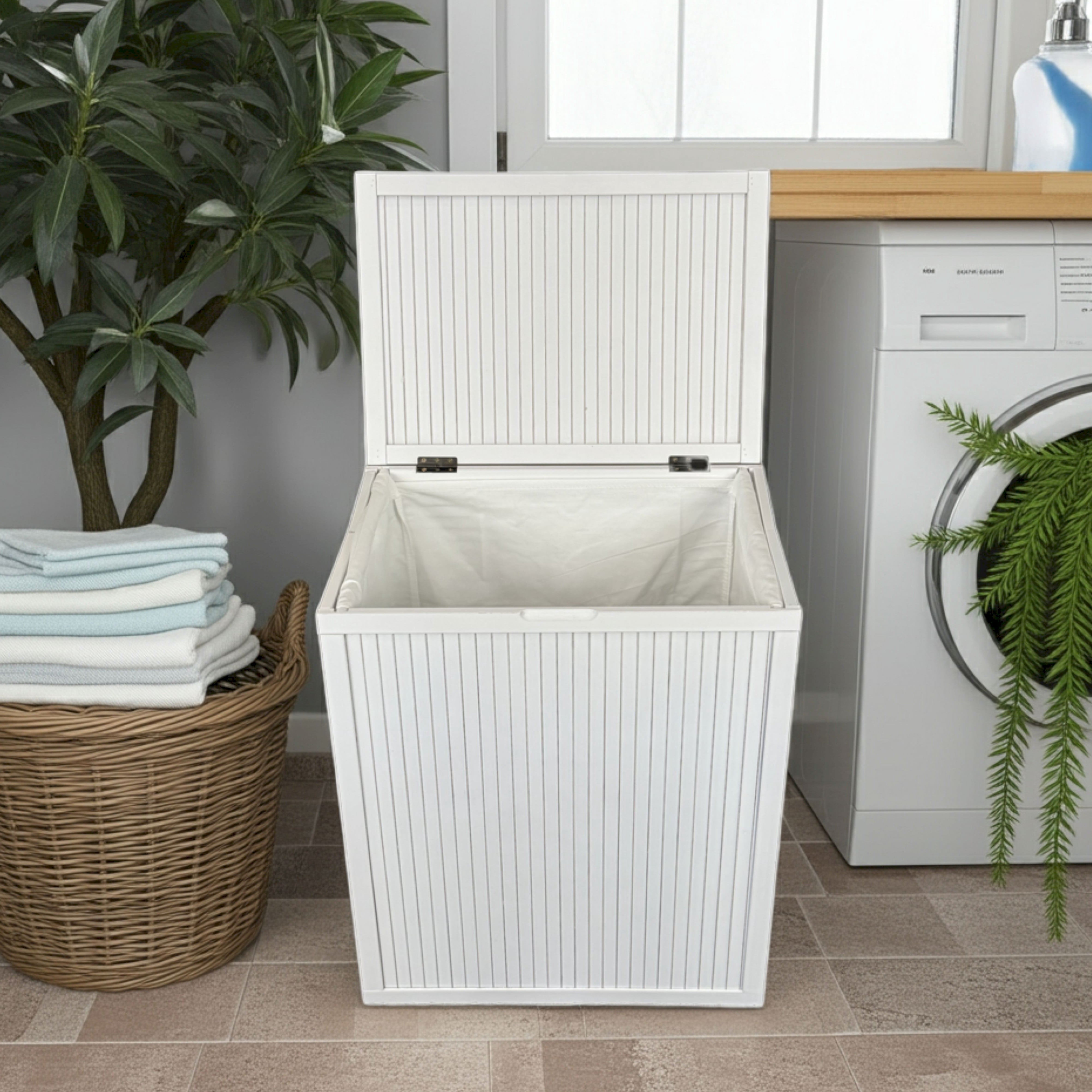 Eccostyle by CCL Solid Bamboo Folding Clothes Hamper with Removable Laundry Bag