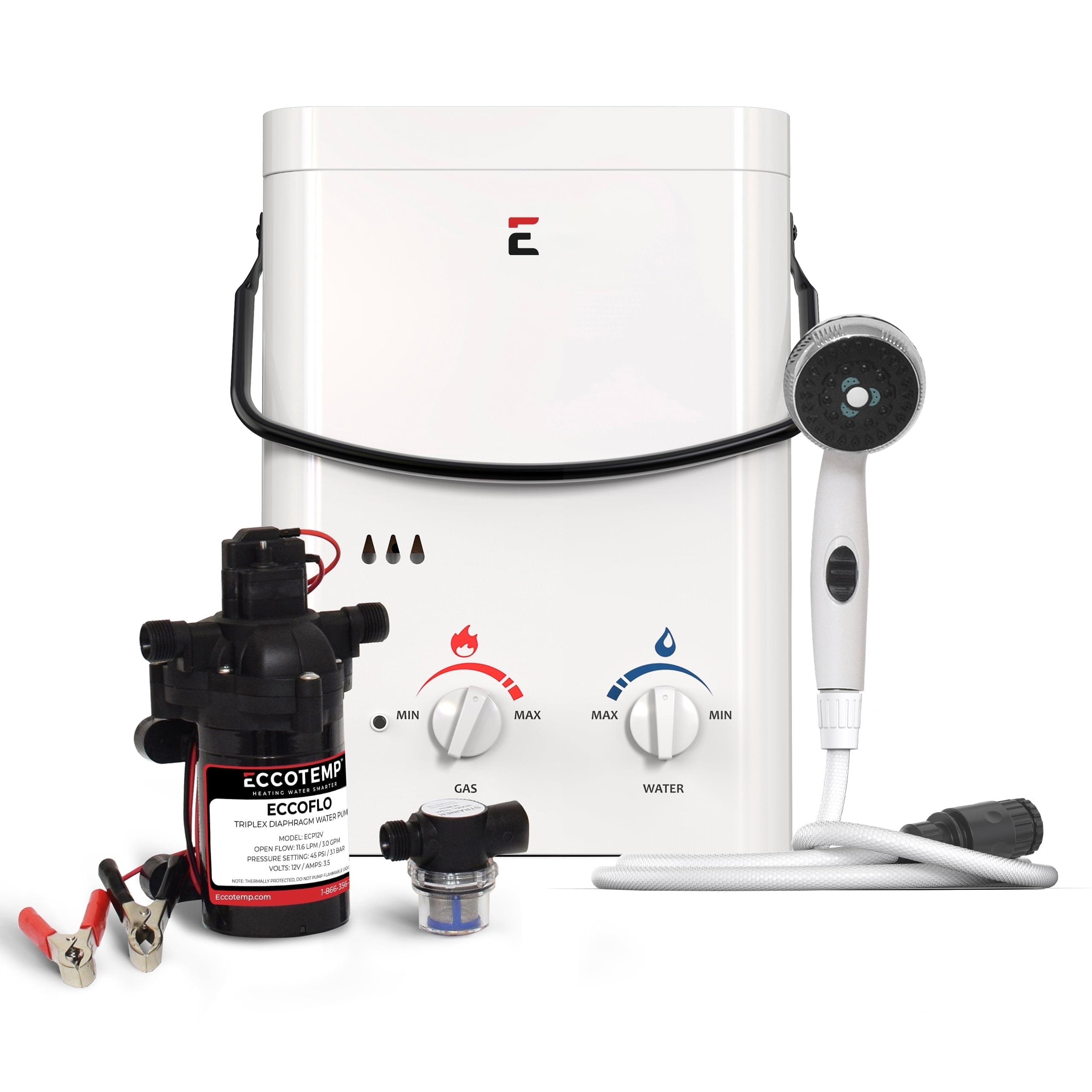 Eccotemp L5 Portable Outdoor Tankless Water Heater w/ 12V Pump and Strainer