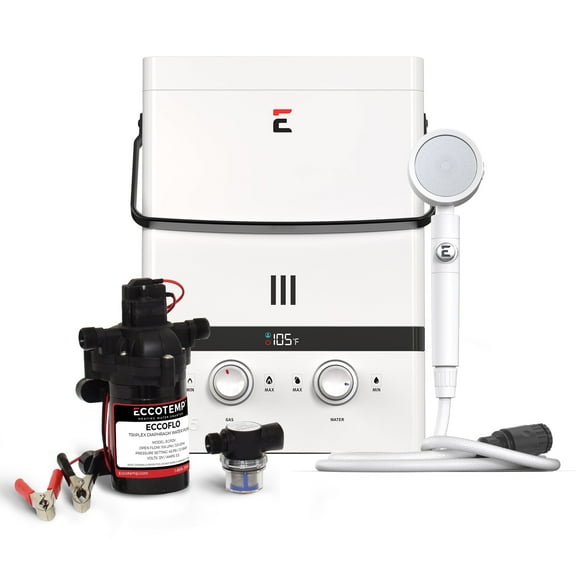 Eccotemp Luxe 1.5 GPM Outdoor Portable Tankless Water Heater w/ EccoFlo Diaphragm 12V Pump and Strainer