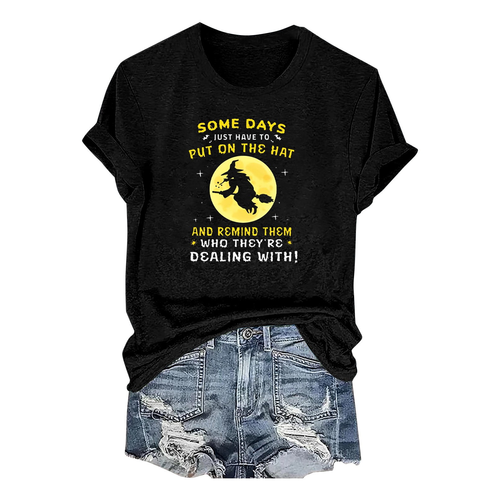 Eccviko Graphic Tees for Women Funny Halloween Print Short Sleeve Crew