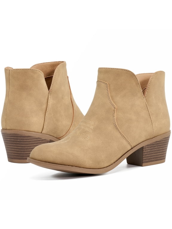 Ankle Cowboy Boots for Women Cowgirl Short Boots Chunky Heels Western Booties