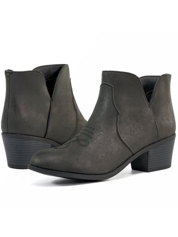 Ankle Cowboy Boots for Women Cowgirl Short Boots Chunky Heels Western Booties