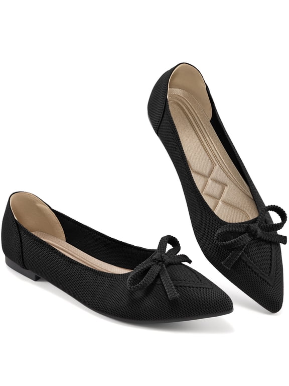 Ballet Flats Shoes for Women Dressy Pointed Toe Knit Flats Slip On Shoes for Driving Dating Wedding