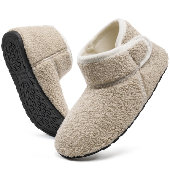 Ecetana Bootie Slippers for Women Furry Warm Slippers Sock Shoes Cozy Hook-Loop House Slippers