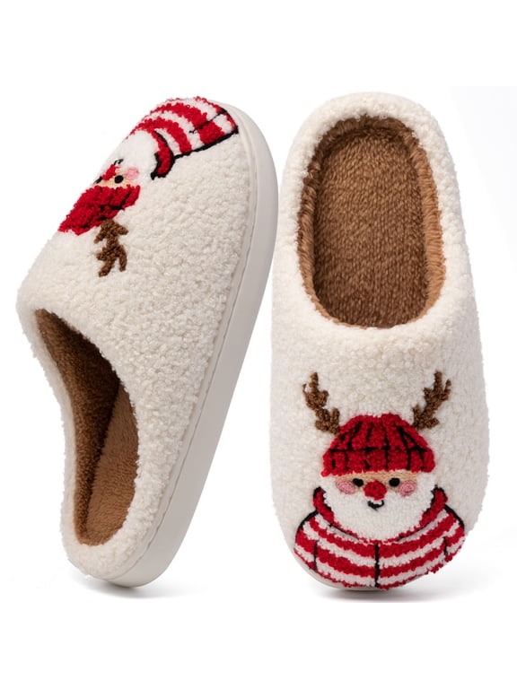 Christmas House Slippers for Women Men Holiday Indoor Bedroom Warm Cozy Fluffy Slippers