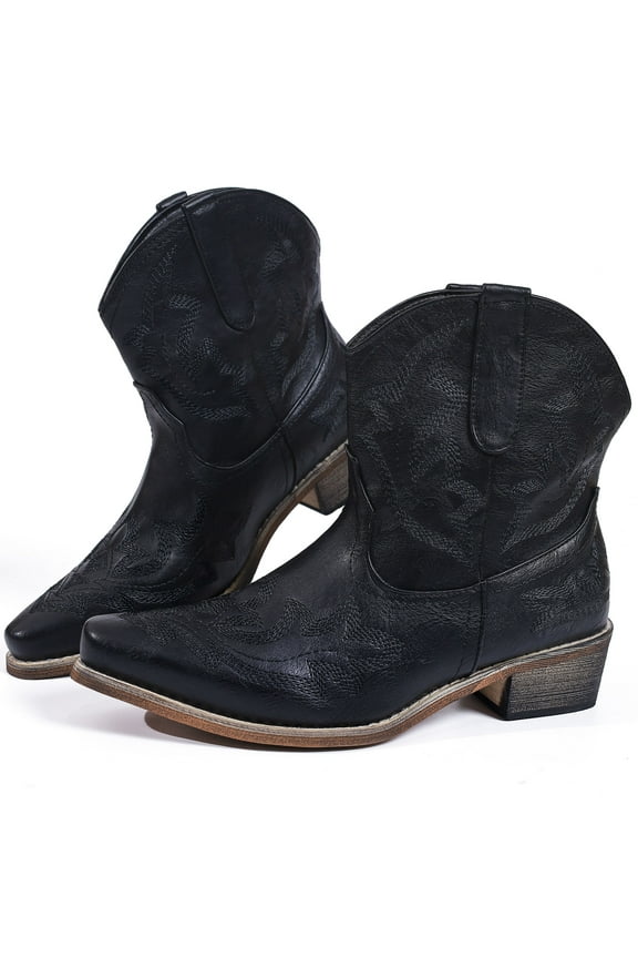 Cowboy Boots for Women Ankle Cowgirl Booties Pointed Toe Embroidery Western Short Boots