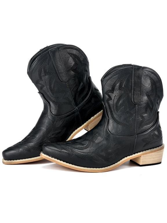Cowboy Boots for Women Ankle Cowgirl Booties Pointed Toe Embroidery Western Short Boots