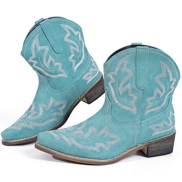 Ecetana Cowboy Boots for Women Ankle Cowgirl Booties Pointed Toe Embroidery Western Short Boots