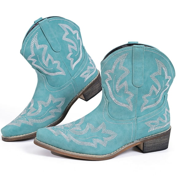 Ecetana Cowboy Boots for Women Ankle Cowgirl Booties Pointed Toe Embroidery Western Short Boots