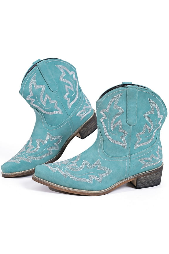 Cowboy Boots for Women Ankle Cowgirl Booties Pointed Toe Embroidery Western Short Boots
