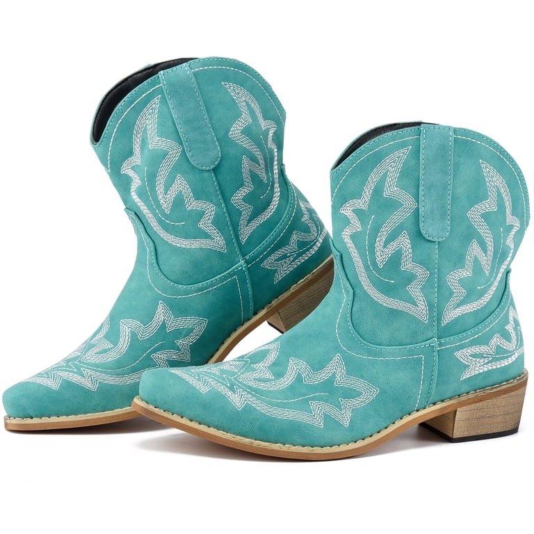 Ecetana, Cowboy Boots for Women, Blue, Ankle Cowgirl Booties