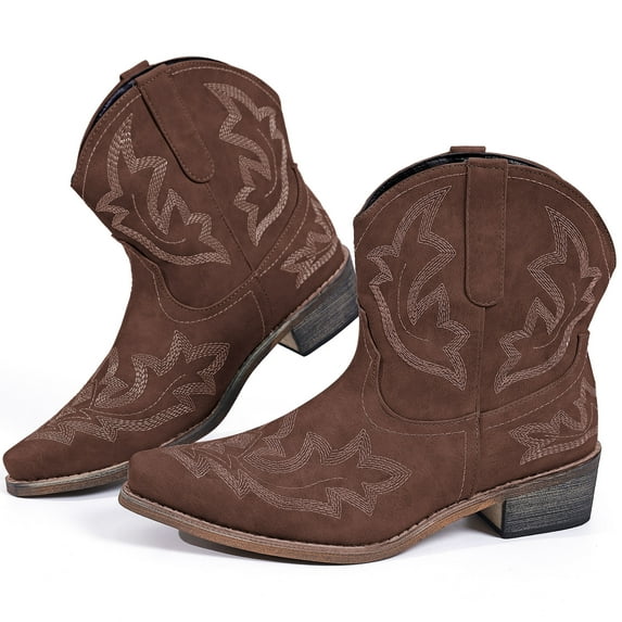 Ecetana Cowboy Boots for Women Ankle Cowgirl Booties Pointed Toe Embroidery Western Short Boots