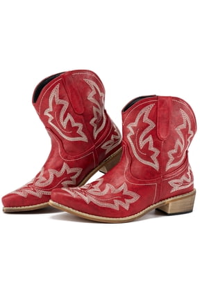 Cowboy Boots for Women Ankle Cowgirl Booties Pointed Toe Embroidery Western Short Boots