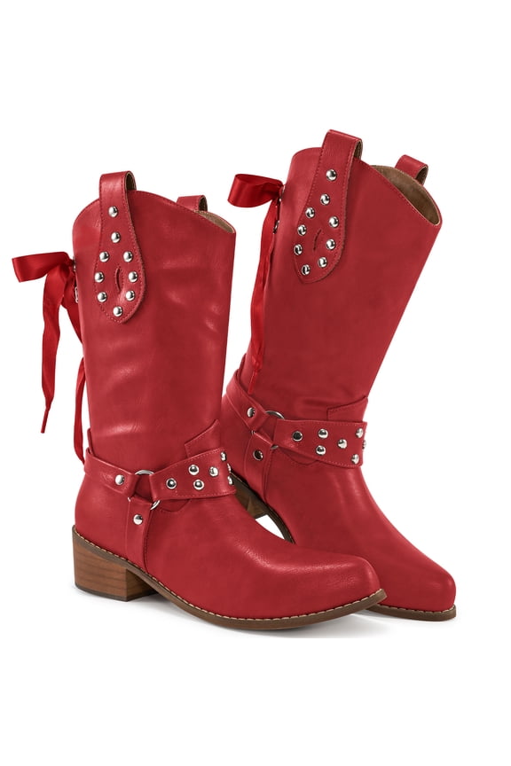 Cowboy Boots for Women Western Booties Comfort Riding Rivet Mid Calf Boots