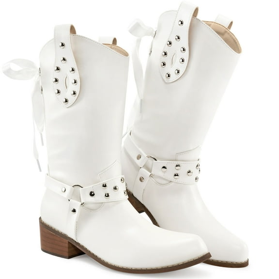 Ecetana Cowboy Boots for Women Western Booties Comfort Riding Rivet Mid Calf Boots