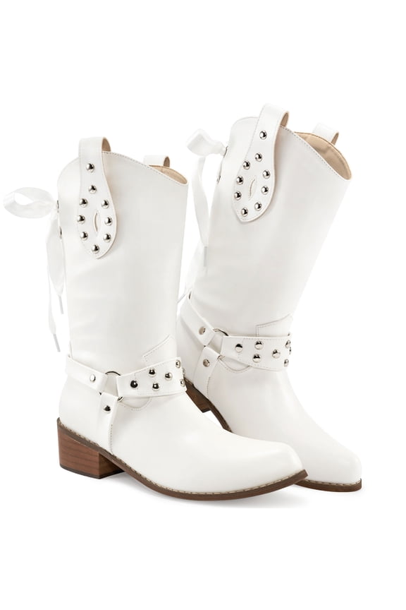 Cowboy Boots for Women Western Booties Comfort Riding Rivet Mid Calf Boots