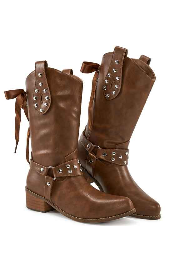 Cowboy Boots for Women Western Booties Comfort Riding Rivet Mid Calf Boots