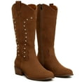 thumbnail image 1 of Ecetana Cowboy Boots for Women Western Booties Wide Calf Rivet Chunky Heel Boots, 1 of 5