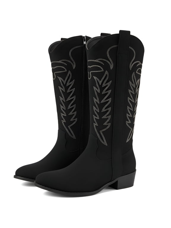 Cowboy Boots for Women Wide Calf Cowgirl Boots with Classic Embroidered Chunky Heel Western Boots