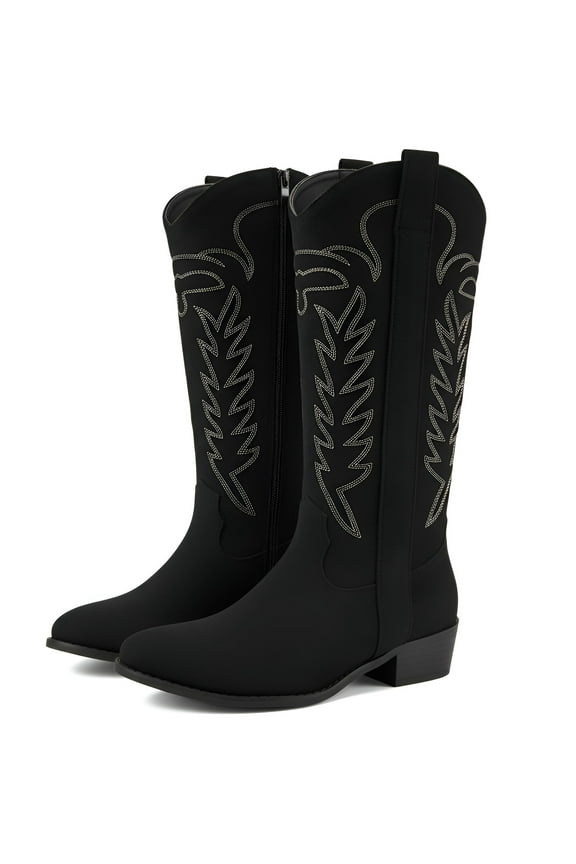 Cowboy Boots for Women Wide Calf Cowgirl Boots with Classic Embroidered Chunky Heel Western Boots