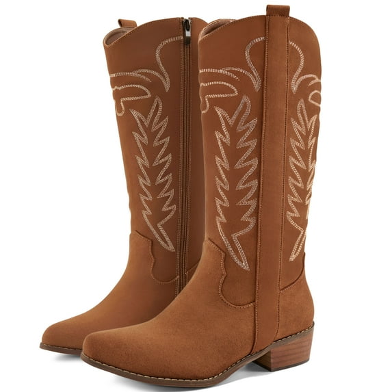 Ecetana Cowboy Boots for Women Wide Calf Cowgirl Boots with Classic Embroidered Chunky Heel Western Boots